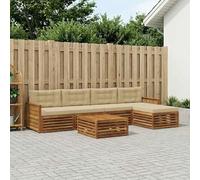 YunCangg Set di divani per esterni, 6 pezzi, in legno di acacia massiccio naturale e beige, con cuscini, per giardino, terrazza, balcone, set modulare per rilassarsi e stare in compagnia