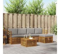 YunCangg Set di divani per esterni, 6 pezzi, in solido legno di acacia, con cuscini, colore grigio chiaro, resistente alle intemperie, per giardino, terrazza, balcone, modulare e comodo per rilassarsi