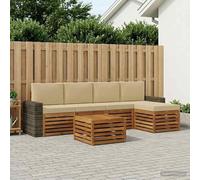 YunCangg Set di divani per esterni, 6 pezzi, in solido legno di acacia, con cuscino, beige, resistente alle intemperie, modulari, per giardino, terrazza, balcone, comodo sedersi, rilassarsi e mangiare