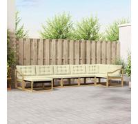 YunCangg Set di divani per esterni, 7 pezzi, bianco crema, con cuscini in legno massello di acacia e textilene, per giardino, terrazza, set moderno per sedersi, rilassarsi e stare in compagnia