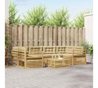 YunCangg Set di divani per esterni, 7 pezzi, bianco e beige, con cuscino in poliestere massiccio di acacia, resistente alle intemperie, modulare, per giardino, terrazza, balcone, relax e sedersi