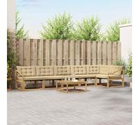 YunCangg Set di divani per esterni, 7 pezzi, bianco e beige, in legno di acacia massiccio, 79 x 79 x 37 cm, set modulare per giardino, terrazza, balcone, comodo set per rilassarsi e mangiare