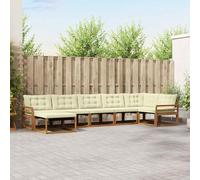 YunCangg Set di divani per esterni, 7 pezzi, con cuscini in legno di acacia massiccio e textilene naturale, per giardino, terrazza, moderno set completo per rilassarsi e sedersi insieme