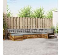 YunCangg Set di divani per esterni, 7 pezzi, con cuscini in legno di acacia massiccio naturale, grigio chiaro, resistente alle intemperie, modulare per giardino, terrazza, balcone, rilassarsi, sedersi