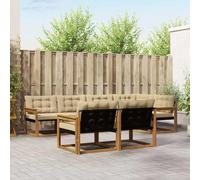YunCangg Set di divani per esterni, 7 pezzi, in legno di acacia massiccio, con cuscini in colore naturale e beige, modulare per giardino, terrazza, balcone, comodo set per rilassarsi e stare in