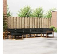 YunCangg Set di divani per esterni, 7 pezzi, in legno di acacia massiccio, con cuscini rimovibili, naturale e nero, per giardino, terrazza, balcone, comodo set per rilassarsi e stare in compagnia