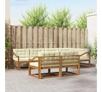 YunCangg Set di divani per esterni, 7 pezzi, in legno di acacia massiccio con cuscino color crema, modulare e salvaspazio, per giardino, terrazza, balcone, versatile per rilassarsi e vivere
