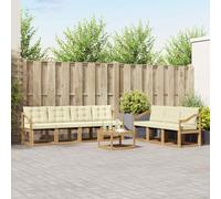 YunCangg Set di divani per esterni, 8 pezzi, bianco crema, in legno di acacia massiccio, con cuscini, resistenti alle intemperie, modulari, per giardino, terrazza, balcone, seduta rilassante e