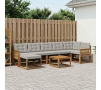 YunCangg Set di divani per esterni, 8 pezzi, con cuscini in legno massello di acacia e textilene, grigio chiaro naturale, per giardino, terrazza, balcone, moderno set completo per salotto rilassato ed
