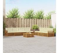 YunCangg Set di divani per esterni, 8 pezzi, in legno di acacia massiccio con cuscini, colore naturale e crema, resistente alle intemperie, modulare per giardino, terrazza, balcone, comodo set per