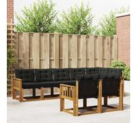 YunCangg Set di divani per esterni, 8 pezzi, in legno di acacia massiccio con cuscini, colore naturale e nero, resistente alle intemperie, per giardino, terrazza, balcone, salvaspazio, modulare e