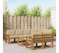 YunCangg Set di divani per esterni, 9 pezzi, con cuscini in legno di acacia massiccio beige, resistente alle intemperie, modulare per giardino, terrazza, balcone, comodo set per rilassarsi e mangiare