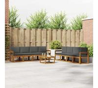 YunCangg Set di divani per esterni, 9 pezzi, con cuscini, in legno di acacia massiccio e antracite, design a doghe per giardino, terrazza, balcone, set modulare per rilassarsi e mangiare insieme