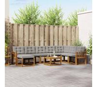 YunCangg Set di divani per esterni, 9 pezzi, con cuscini in legno di acacia massiccio e textilene, grigio chiaro e colori naturali, per giardino, terrazza, balcone, resistente alle intemperie, comodo