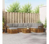 YunCangg Set di divani per esterni, 9 pezzi, in legno di acacia massiccio, con cuscini in grigio chiaro e colori naturali, set resistente alle intemperie, per giardino, terrazza, balcone