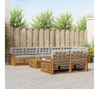 YunCangg Set di divani per esterni, 9 pezzi, in legno di acacia massiccio, con cuscini in grigio chiaro e colori naturali, set completo per giardino, terrazza, balcone, per rilassarsi e sedersi
