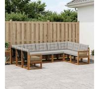 YunCangg Set di divani per esterni, 9 pezzi, in legno massello di acacia e textilene, con cuscino, grigio chiaro e naturale, per giardino, terrazza, balcone, comodo set per rilassarsi e mangiare