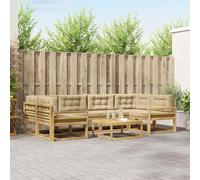 YunCangg Set di divani per esterni, bianco e beige, con cuscini in legno di acacia massiccio, 5 pezzi, modulare, per giardino, terrazza, balcone, per rilassarsi e mangiare