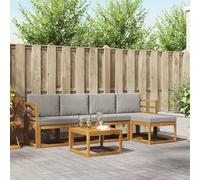 YunCangg Set di divani per esterni con cuscini, 6 pezzi, in legno di acacia massiccio naturale, grigio chiaro, per giardino, balcone, terrazza, seduta confortevole e un'atmosfera rilassata