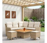 YunCangg Set di mobili da 6 pezzi con cuscini in rattan sintetico, colore beige crema, set completo per giardino, terrazza, soggiorno, con piedini regolabili per sedersi rilassati e un'atmosfera