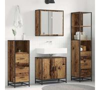YunCangg Set di mobili da bagno, 4 pezzi, in legno anticato, con armadietto a specchio, mobiletto sottolavabo, armadietto alto e cassettiera salvaspazio, da appendere in piedi, per bagno completo