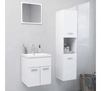 YunCangg Set di mobili da bagno bianco in legno con mobiletto sottolavabo, armadietto alto e specchio, salvaspazio, set da bagno completo con spazio e contenitore