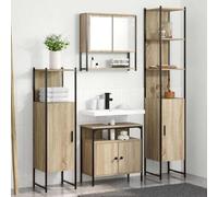 YunCangg Set di mobili da bagno in rovere Sonoma, 4 pezzi, con armadietto a specchio, mobiletto sottolavabo e scaffale, salvaspazio, sospeso, in piedi, per bagno moderno