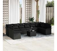 YunCangg Set di mobili da giardino da 11 pezzi, in polyrattan nero, con cuscino, resistente alle intemperie, set di mobili da giardino per terrazza e balcone, set modulare con tavolo e spazio per