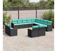 YunCangg Set di mobili da giardino da 13 pezzi con cuscini, in polyrattan nero, resistente alle intemperie, per terrazza, balcone, giardino, set modulare con robusto telaio in acciaio e rimovibile