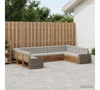 YunCangg Set di mobili da giardino in legno di acacia massiccio con 9 pezzi e cuscini rimovibili, laccato in naturale e grigio chiaro, resistente alle intemperie, per terrazza e balcone