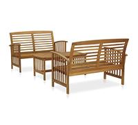 YunCangg Set di mobili da giardino in legno massiccio di acacia, 3 pezzi, con tavolino da caffè e 2 panche, per terrazza, balcone, esterno, resistente alle intemperie, per veranda, giardino d'inverno