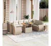 YunCangg Set di mobili da giardino in polyrattan beige, 10 pezzi, con cuscino, resistente alle intemperie, per terrazza, balcone, lounge con tavolo regolabile, per veranda e giardino d'inverno