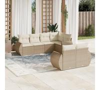 YunCangg Set di mobili da giardino in polyrattan beige, 7 pezzi, con cuscino, resistente alle intemperie, con vano portaoggetti, set modulare per terrazza, balcone, giardino d'inverno e veranda