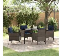 YunCangg Set di mobili da giardino in polyrattan grigio, 5 pezzi, con cuscino, resistente alle intemperie, set lounge per terrazza, balcone e giardino d'inverno, impilabile, salvaspazio, include