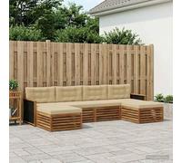 YunCangg Set divano 6 pezzi con cuscini in legno massello di acacia verniciato, set modulare per giardino, terrazza e balcone, versatile gruppo di sedute per rilassarsi e stare in compagnia
