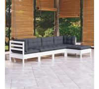 YunCangg Set salotto da giardino bianco in legno massello di pino con cuscino, 5 posti, resistente alle intemperie, ideale per terrazza, balcone e giardino d'inverno, comodo set di sedute per il relax