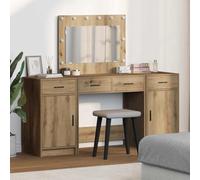 YunCangg Tavolo da toeletta in legno marrone, 3 pezzi, 78,5 x 41 x 135 cm, con specchio a LED e spazio portaoggetti, tavolo cosmetico con cassetti, organizer e sgabello, per camera da letto