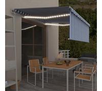 YunCangg Tenda da sole automatica con LED, sensore del vento, 4 x 3 m, blu e bianco, alluminio verniciato a polvere, resistente ai raggi UV, impermeabile, estensibile, ideale per giardino, balcone