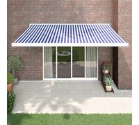 YunCangg Tenda da sole retrattile blu e bianca, 4 x 3 m, in poliestere e alluminio, protezione solare e protezione dagli sguardi indiscreti, con manovella, resistente alle intemperie e ai raggi UV