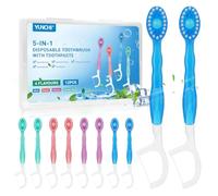 YUNCHI 12PCS Spazzolino da Viaggio, 5 in 1 Mini Spazzolino Denti (Pre-legati, Filo Interdentale, Raschietto per Lingua, Stuzzicadenti), Uso Quotidiano Spazzolino Portatile Incartato Singolarmente