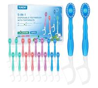 YUNCHI 36PCS Spazzolino da Viaggio, 5 in 1 Mini Spazzolino Denti (Pre-legati, Filo Interdentale, Raschietto per Lingua, Stuzzicadenti), Uso Quotidiano Spazzolino Portatile Incartato Singolarmente