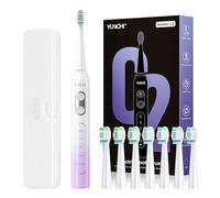 YUNCHI C2 Spazzolino elettrico per adulti e bambini, spazzolino sonico ricaricabile USB-C, con 5 modalità e timer intelligente da 2 minuti, setole morbide, 8 testine e custodia da viaggio, viola e