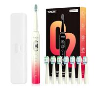 YUNCHI C2 Spazzolino elettrico per adulti e bambini, spazzolino sonico ricaricabile USB-C, con 5 modalità e timer intelligente da 2 minuti, setole morbide, 8 testine e custodia da viaggio, rosso e