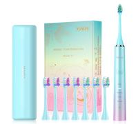 YUNCHI Spazzolino elettrico a sonico per adulti e bambini - USB-C ricaricabile, 5 modalità di pulizia con funzione di memoria intelligente, 8 testine e custodia da viaggio, blu