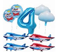 Yunchu Online 4. Decorazione di compleanno per aereo, grande blu, rosso, aereo, palloncino, aereo, compleanno, palloncino, aereo, cloud, palloncini in pellicola, aereo, compleanno, feste, set per 4