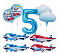 Yunchu Online 5. Decorazione di Compleanno Dell'Aeroplano Grande Blu Rosso - Palloncini in Pellicola per Aereo e Nuvola - Set per 5° Compleanno Ragazzo