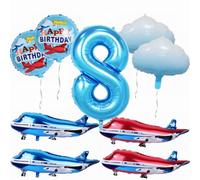 Yunchu Online 8° Aeroplano Decorazione di Compleanno - Grande Blu Rosso Palloncino Aereo, Nuvola Palloncini in Pellicola - Set per 8° Compleanno