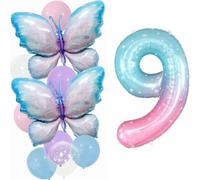 Yunchu Online 9° compleanno decorazione ragazza gradiente farfalla palloncini decorazione 9 anni farfalla compleanno festa set