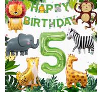 Yunchu Online Decorazione per 5° compleanno giungla decorazione per ragazzi e ragazze con animali della giungla, palloncini in pellicola e palloncini