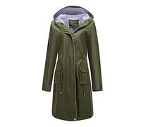 YUNCLOS Giacca antipioggia lunga da donna con cappuccio - Trench leggero per passeggiate con il cane, escursionismo e viaggi, verde, XXL